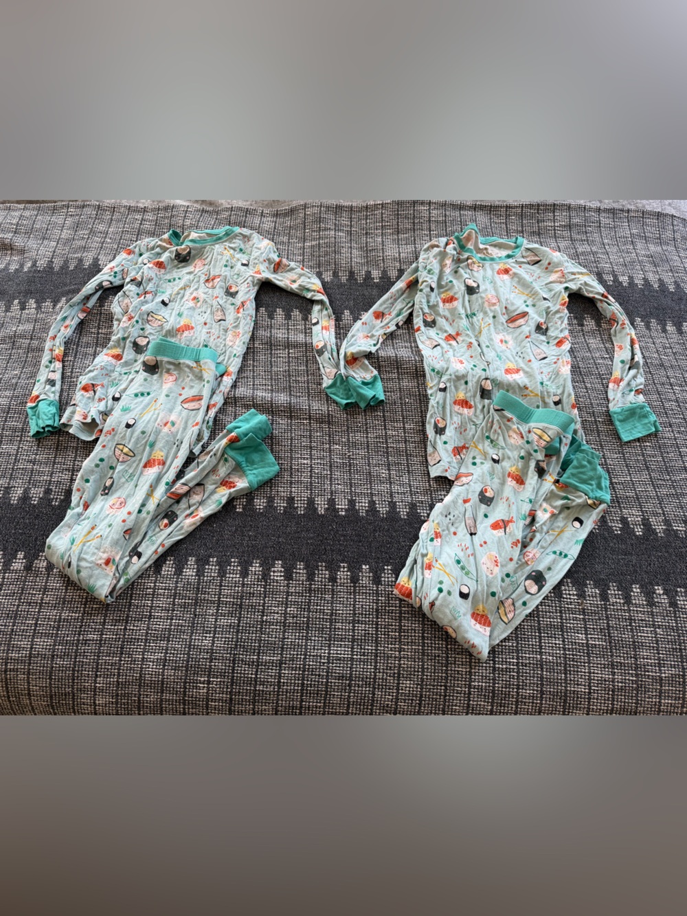 Little Sleepies Light Teal Sushi Print Pajama Set with Teal Cuffs TWINS Two sets